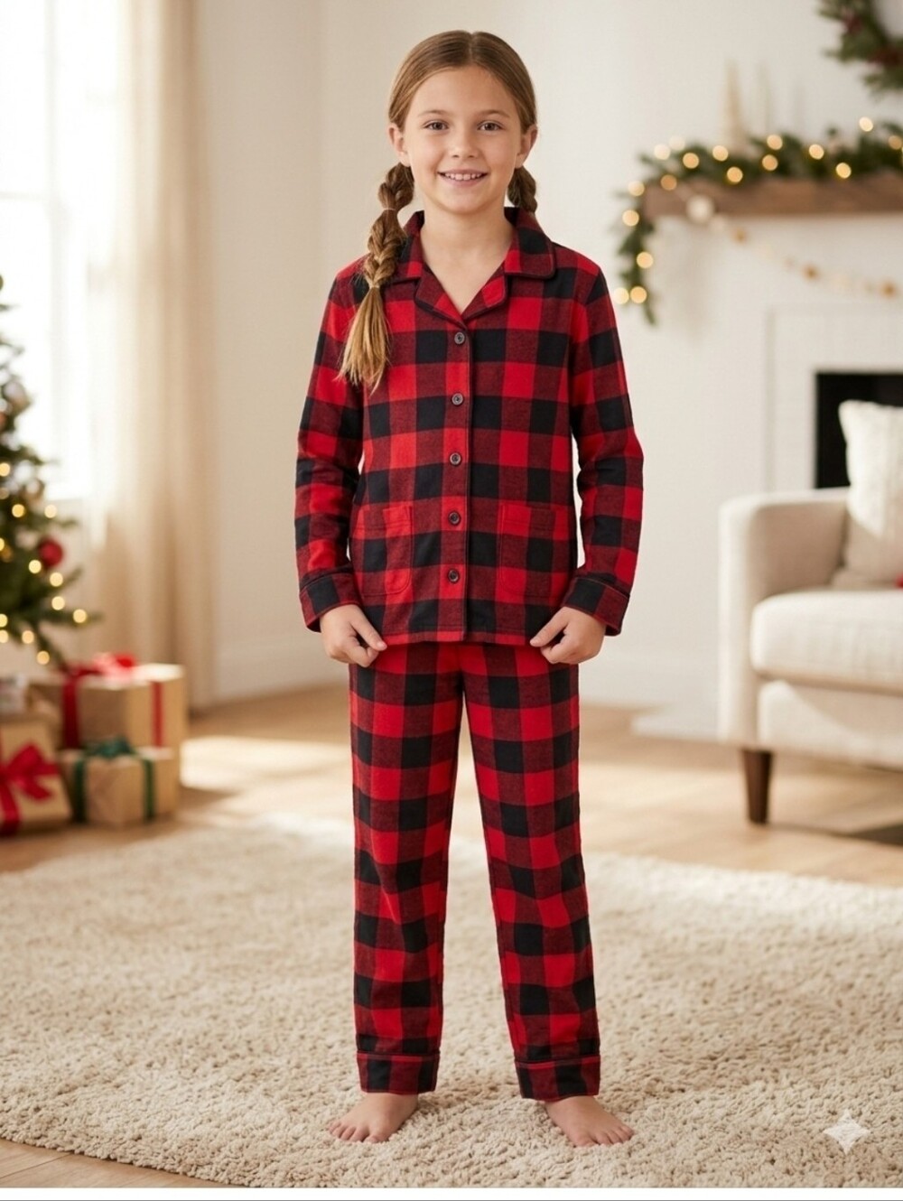 Wondershop Kids Red Black Buffalo Plaid Long Sleeve Button Up Pajama Set Size S